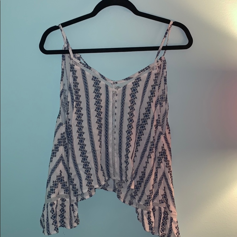 Blue and white lacey tank top